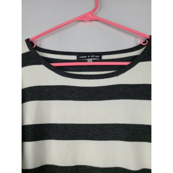 CABLE & Gauge White Gray Striped Knit Top Size M - Picture 4 of 8
